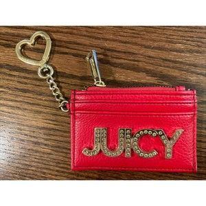 Juicy Couture ~Key Chain Card Case ~Gold Heart RED Logo ~ Change Purse